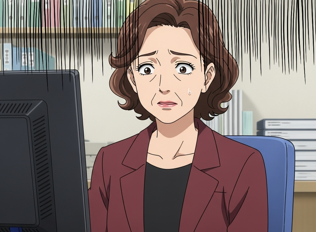 パソコンを見て落ち込んでいる女性